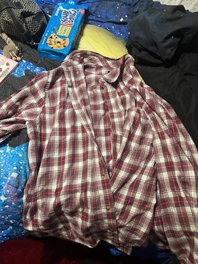 Red Plaid Button-Up Shirt